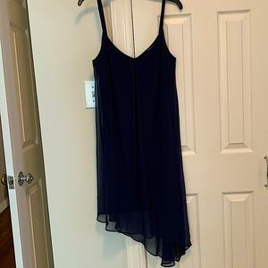 NWT Navy sheer chiffon high-low dress with slip